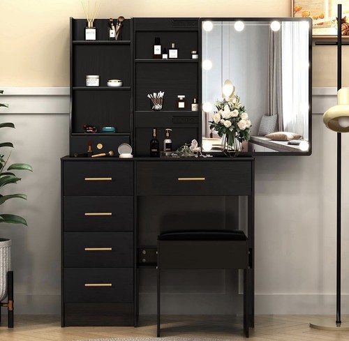 Black dressing table with - black,