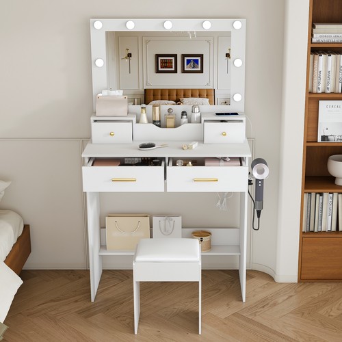 White dressing table with - white, led