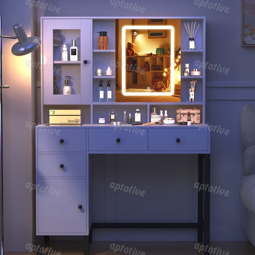 White dressing table with led - with,