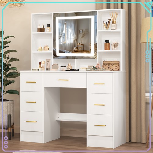 White vanity makeup desk with - vanity,