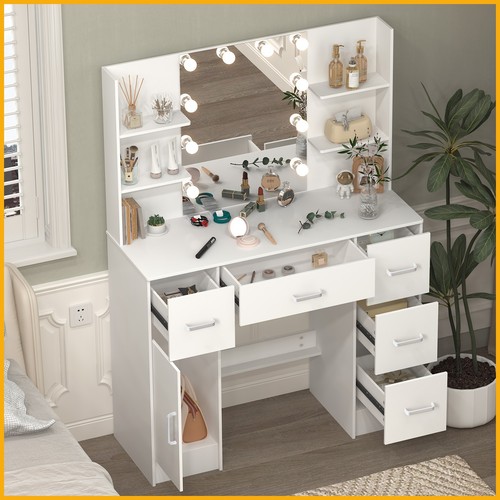 White vanity makeup desk - white,