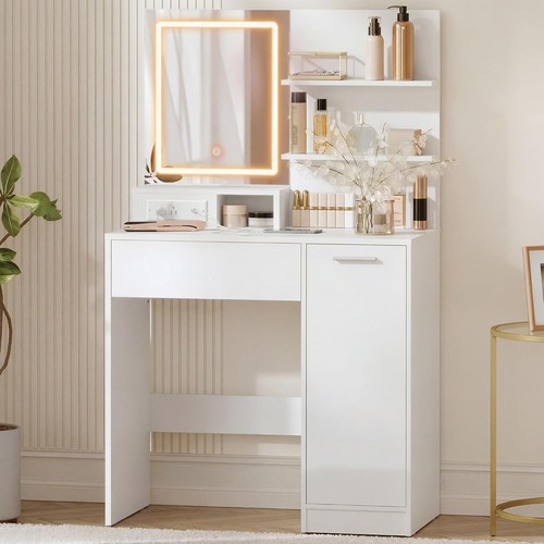 White dressing table with led - white,