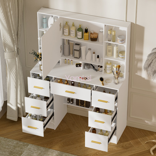 White dressing table with led - white,