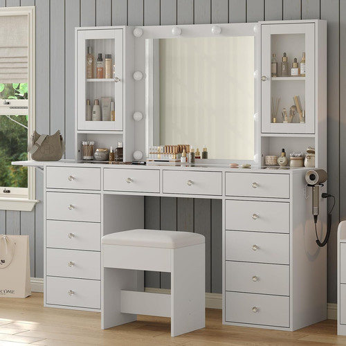 Dressing table with mirror - table, and