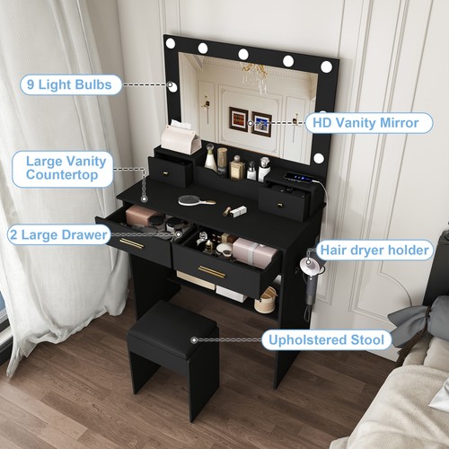 Black dressing table with - black,