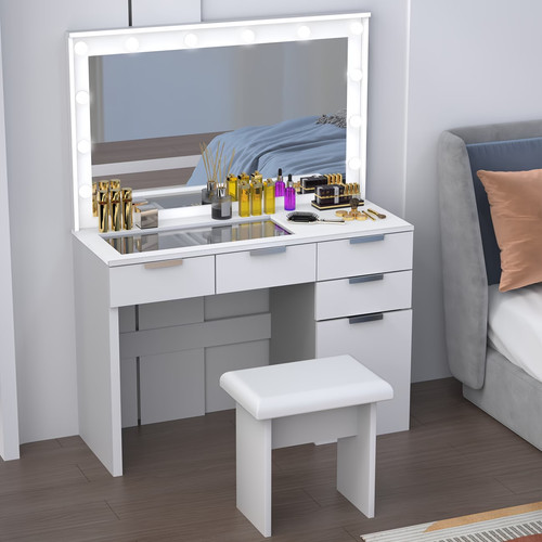 White glass top led - white, vanity