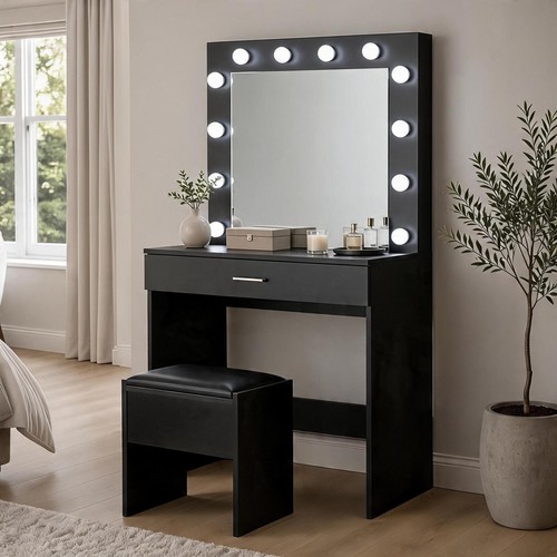 Black dressing table with - black, led