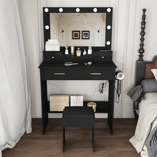 Black dressing table with led - black,