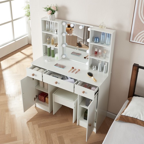 White dressing table and - dressing, stool